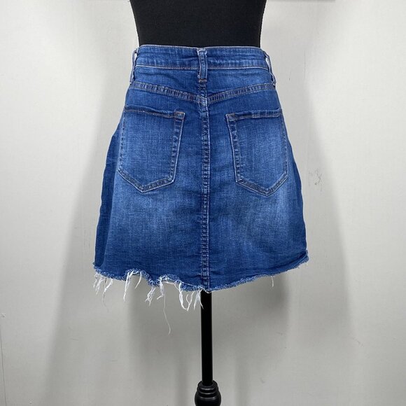 Hammer Jeans A-Line Denim Jean Mini Skirt Women's Large Blue Distressed Raw Hem - Picture 3 of 11
